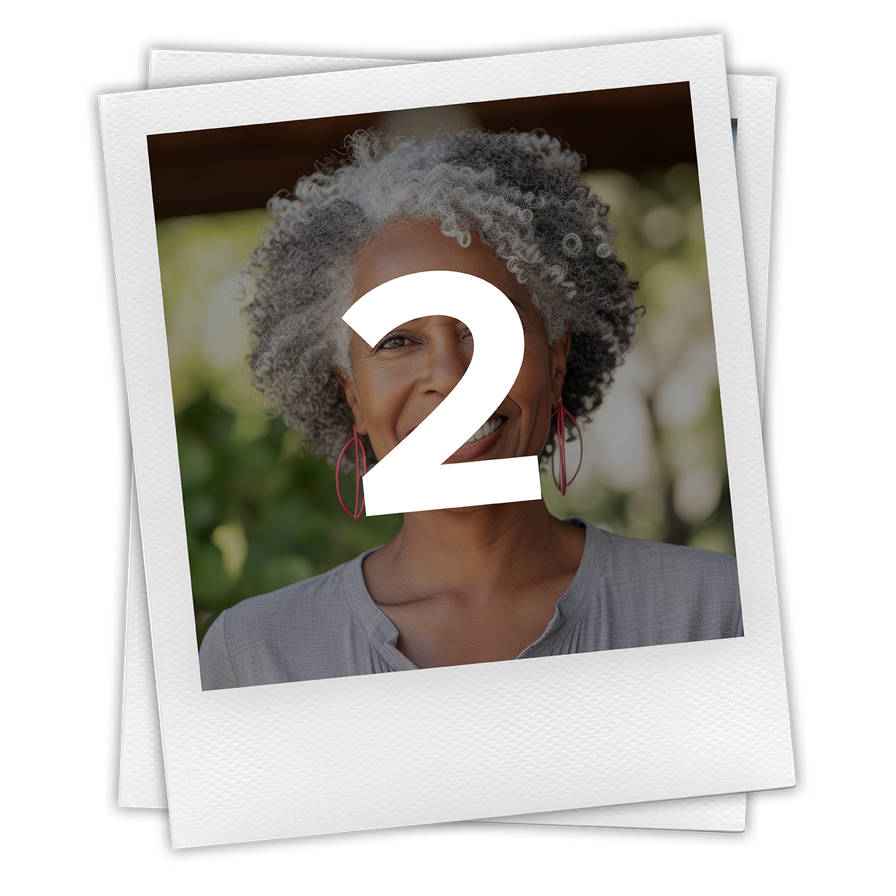 A picture of a woman with the number 2 on it