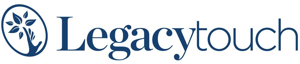 The logo for legacytouch is a blue logo with a tree in the middle.