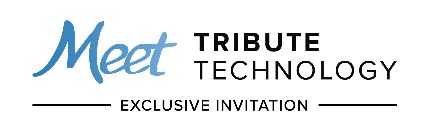 A logo for meet tribute technology exclusive invitation.