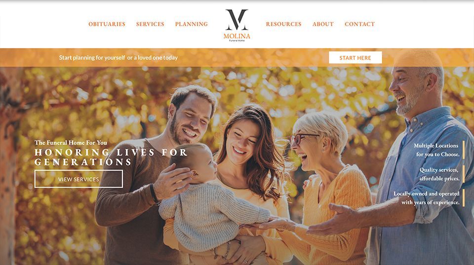 A family is standing next to each other on a website.