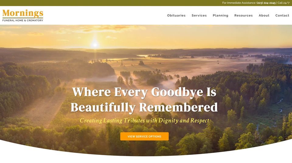 A screenshot of a website for mornings funeral home and crematory
