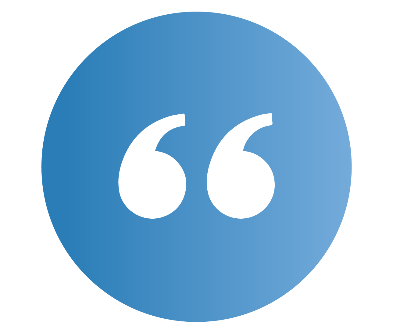 A blue circle with white quotation marks inside of it.