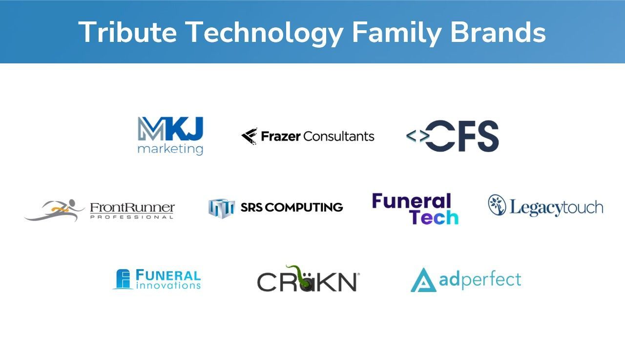 A list of tribute technology family brands on a white background