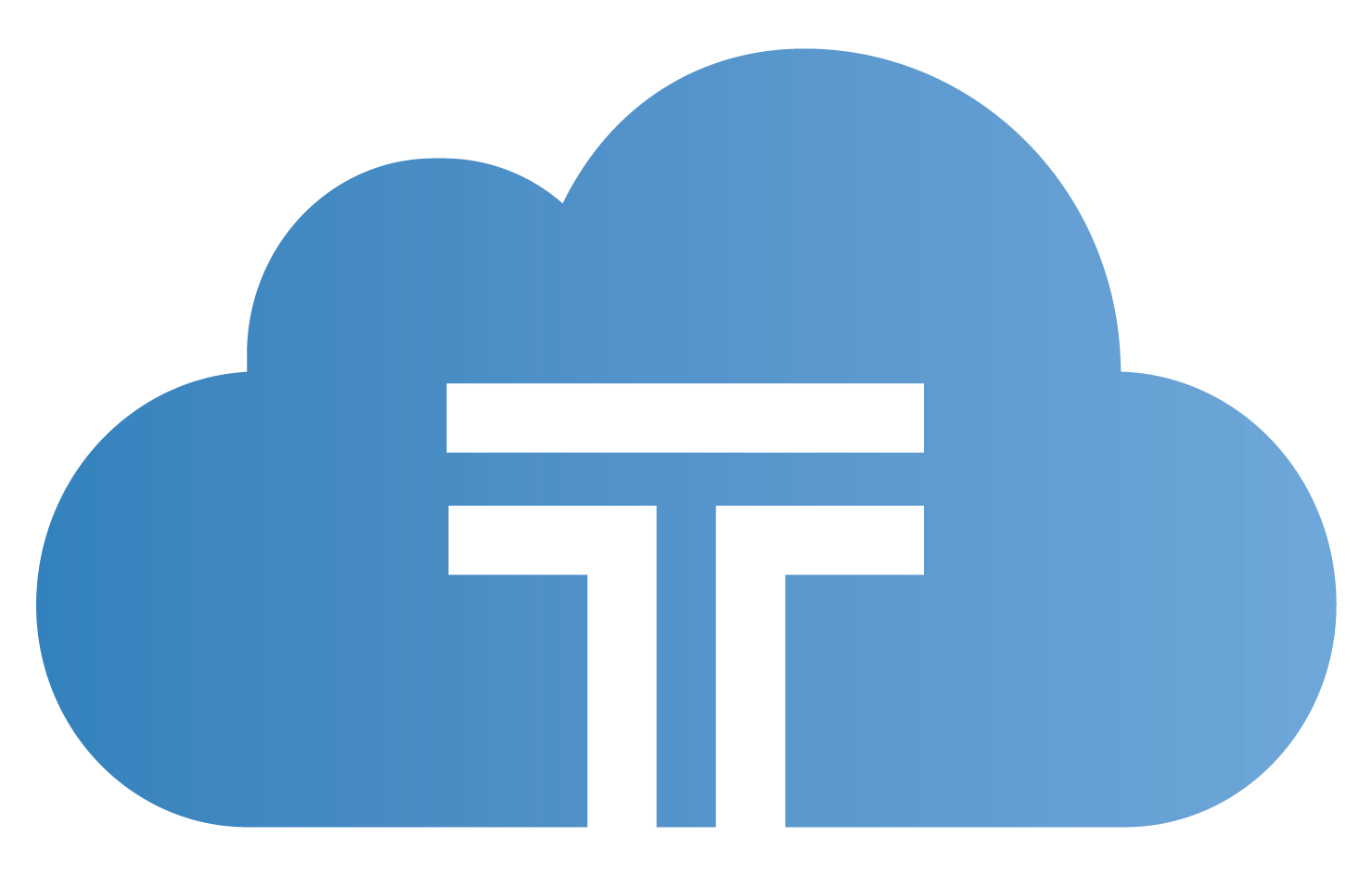 A blue cloud with a white t on it.