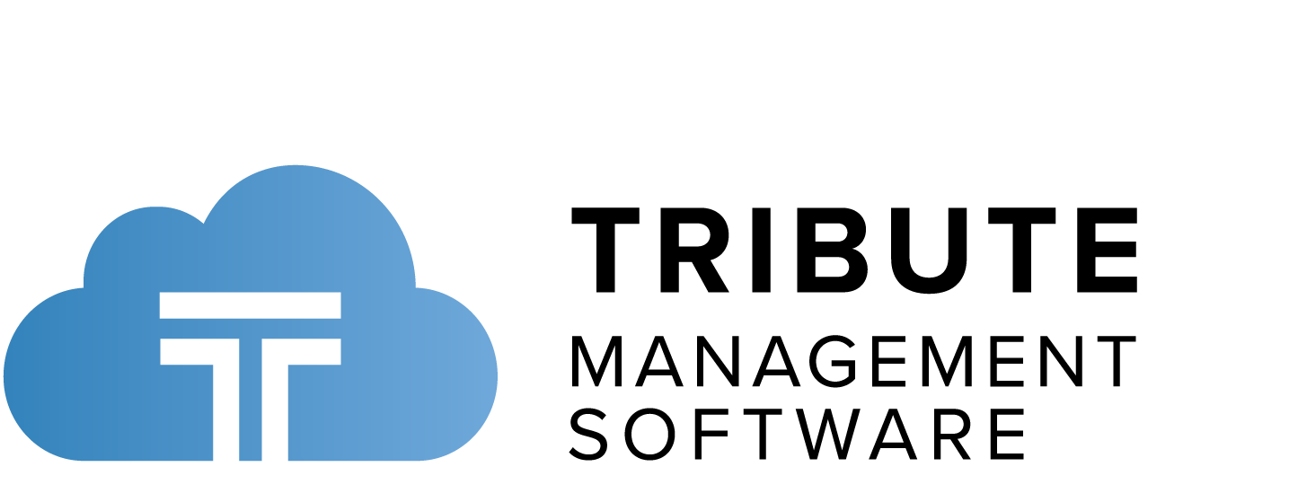 The logo for tribute management software is a cloud with a t on it.