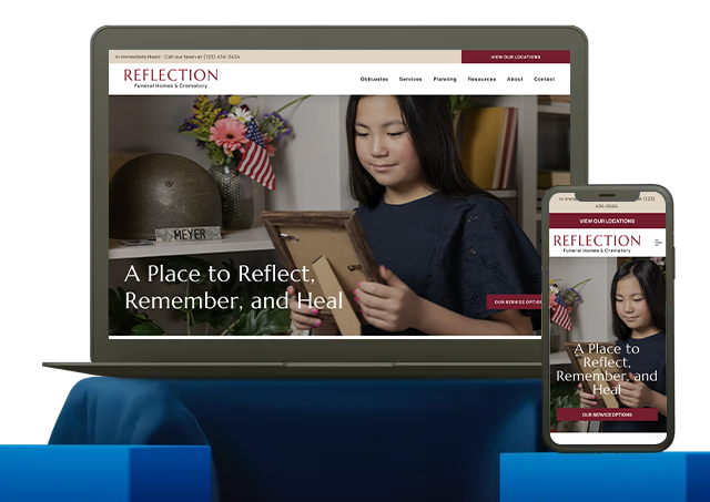 A laptop and a cell phone are displaying a website for reflection.
