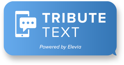 A blue speech bubble with the words `` tribute text '' written on it.