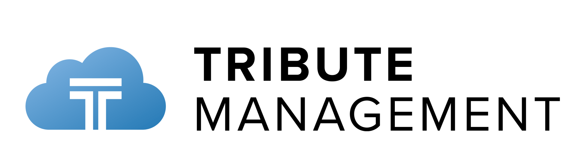 A logo for tribute management with a cloud in the middle.