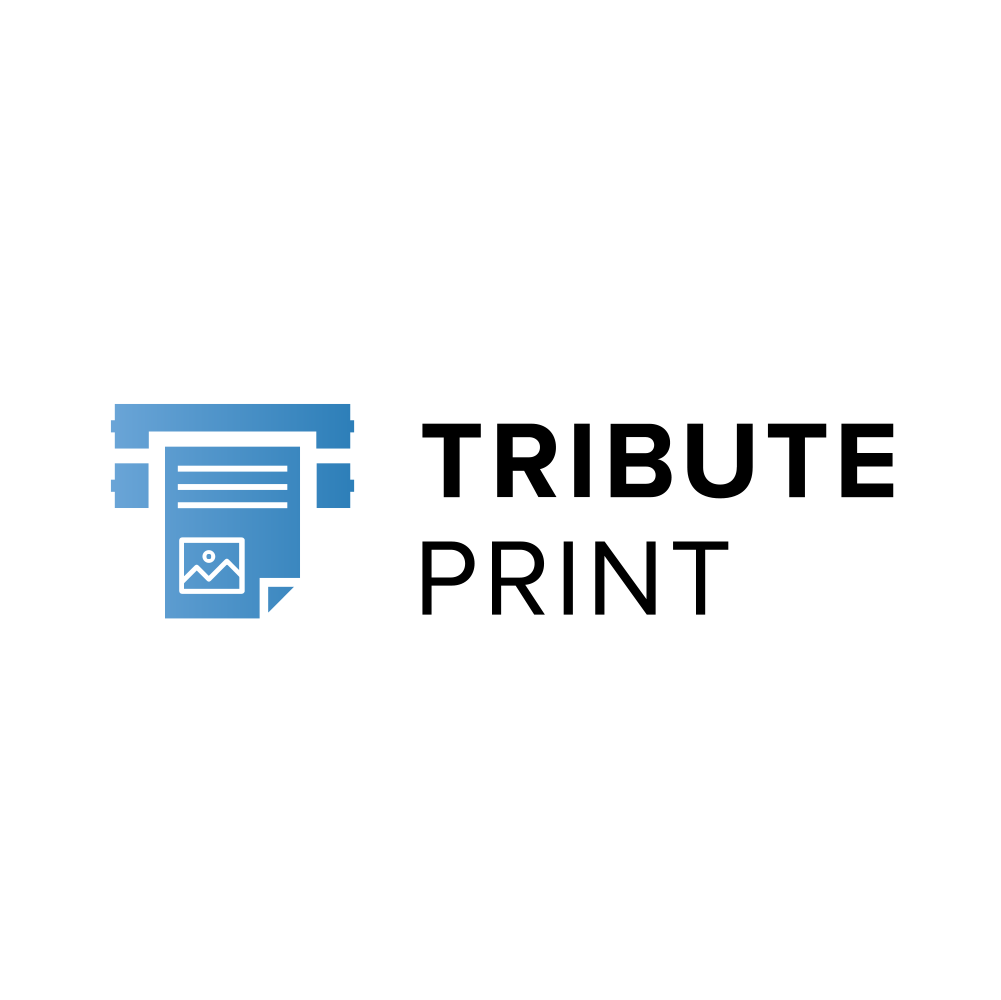 The logo for tribute print shows a printer and a piece of paper.