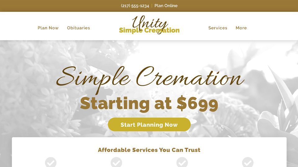 A website for simple cremation starting at $ 6.99