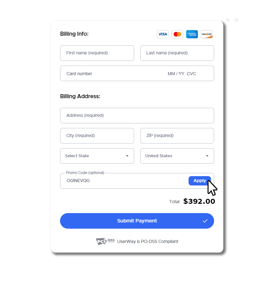 A screenshot of a payment page on a website.