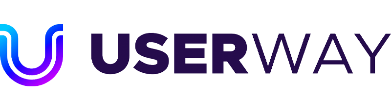A blue and purple logo for userway on a white background.