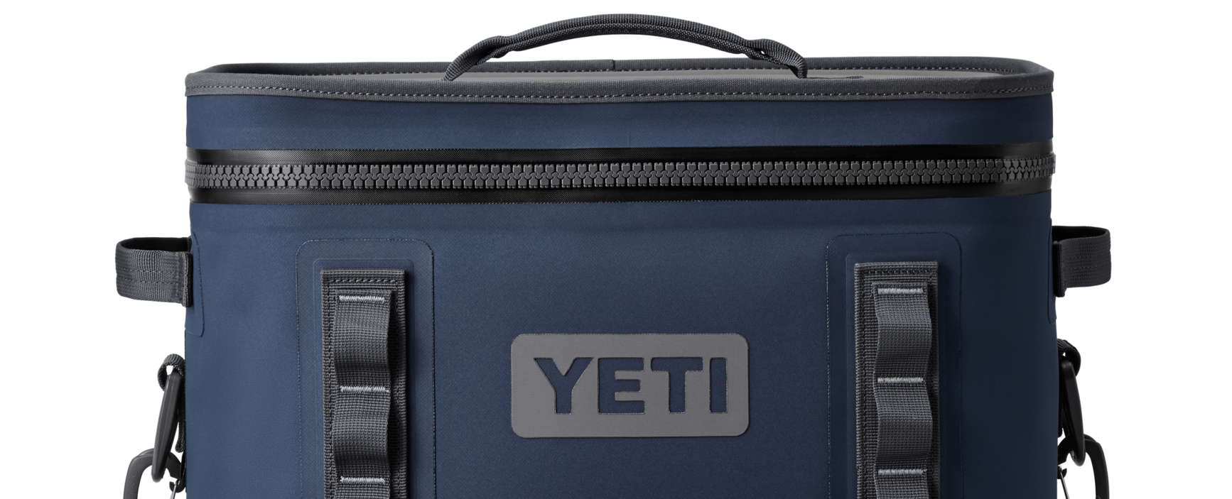 A blue yeti cooler bag with a handle on a white background.