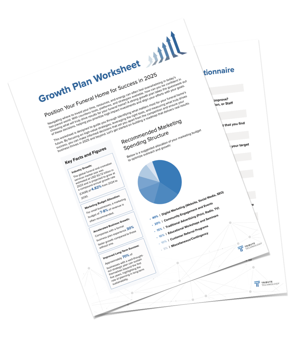 A growth plan worksheet with a pie chart on it