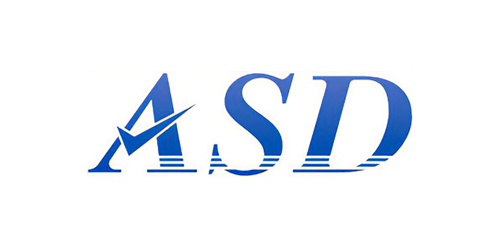 A blue and white logo for a company called asd.