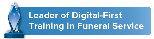A blue sign that says leader of digital first training in funeral service