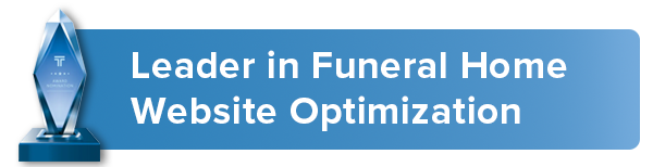 A blue banner that says leader in funeral home website optimization