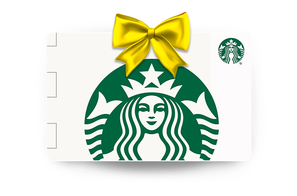 A starbucks gift card with a yellow bow on it.