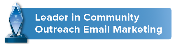 A blue banner that says leader in community outreach email marketing