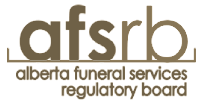 Logo for Alberta Funeral Services Regulatory Board, with brown lowercase “afsrb” and gray text below