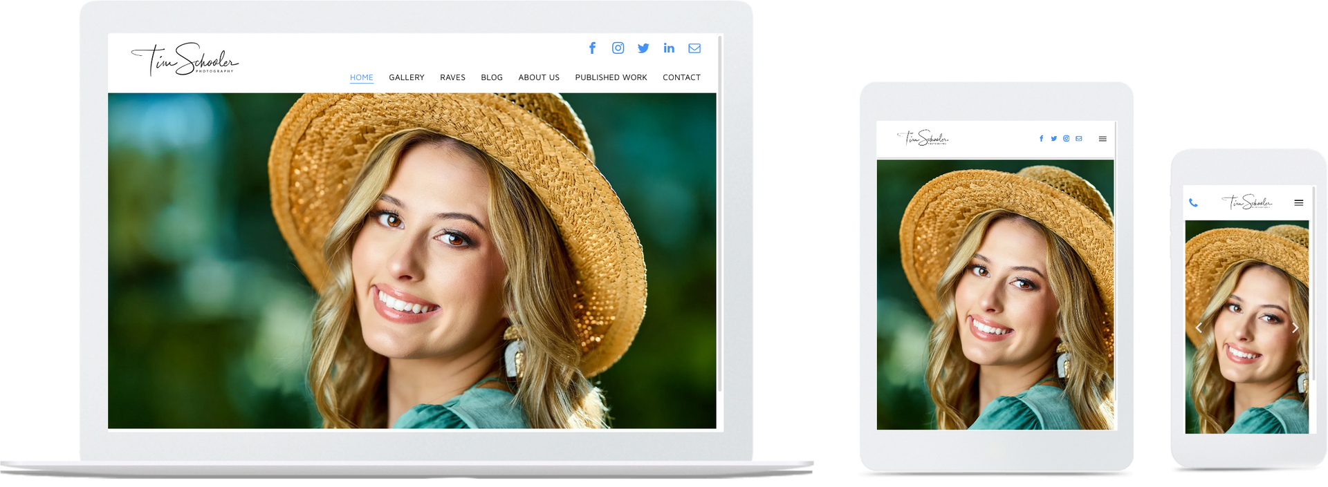 a woman in a straw hat is on the screen of a laptop , tablet , and cell phone .