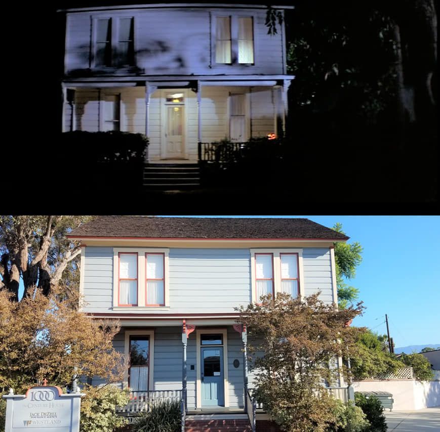 Two pictures of a house with the number 100 on the front