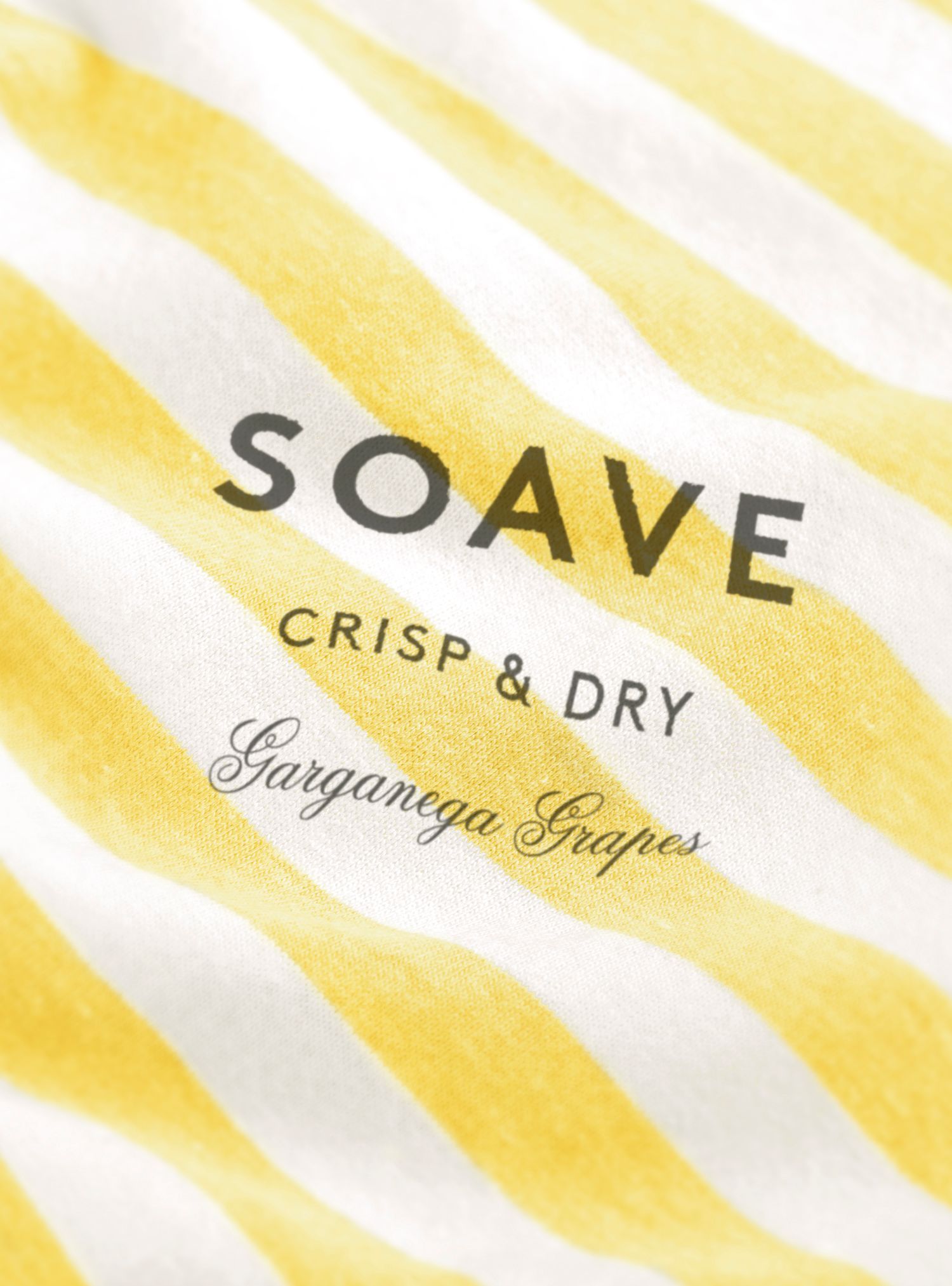 Label for Soave wine: yellow and white stripes, text