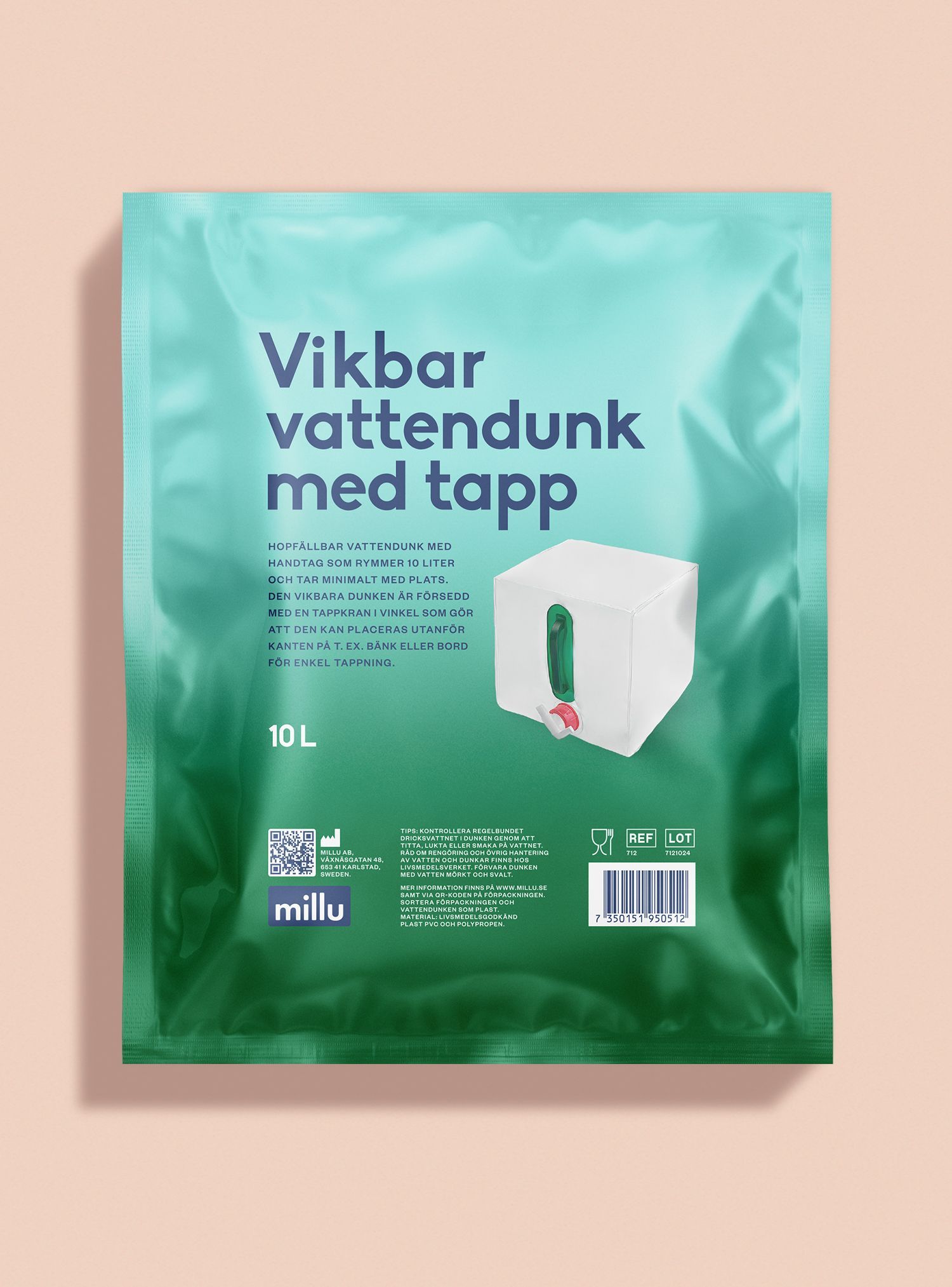 Green pouch for a water container,