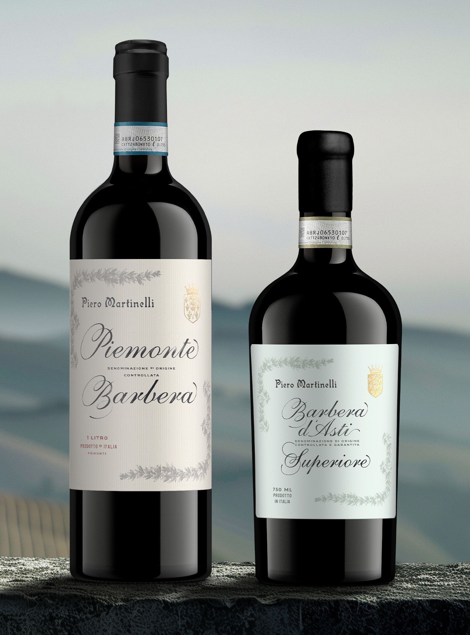Two bottles of red wine, labeled