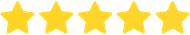 Five gold stars in a row on a white background
