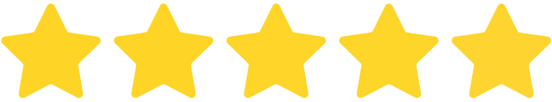 Five yellow stars in a row, rating graphic on white background