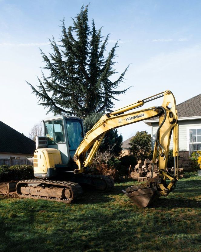Compact excavator beside a residential excavation.