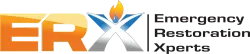 ERX Emergency Restoration Experts logo with orange and black text and a blue flame icon