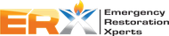 ERX Emergency Restoration Xperts logo with orange and black lettering and flame icon on white background