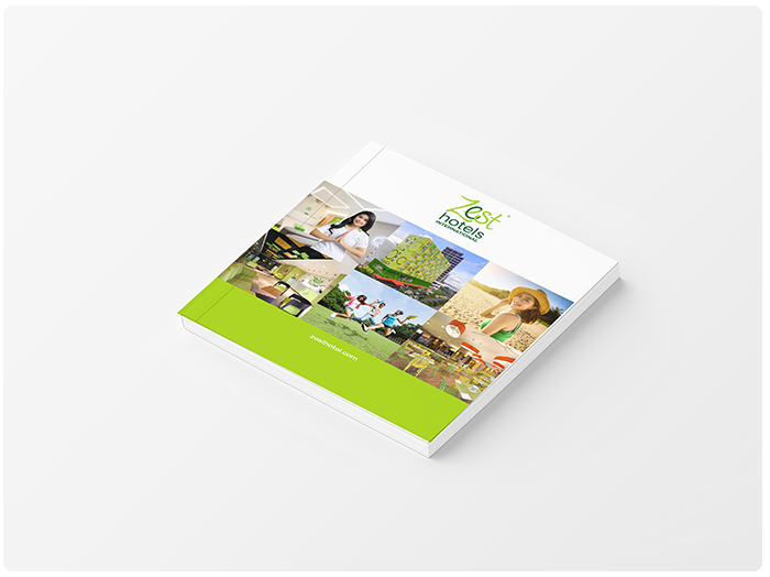 Brochure with multiple photos, green accent, and logo 