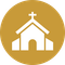 An icon of a church with a cross on the roof.