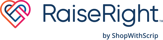 A logo for raiseright by shopwithscrip with a heart