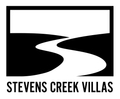 Stevens Creek Villas logo with a winding white creek on black and white background