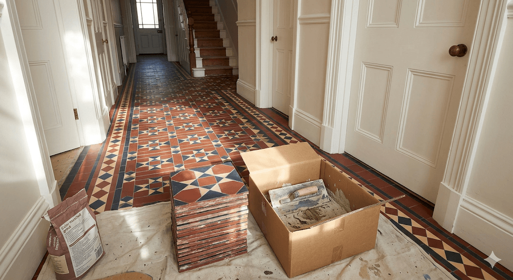 Durable and sustainable Victorian geometric tile installation by Tile Titans in Wolverhampton, featuring eco-conscious vitrified clay tiles.
