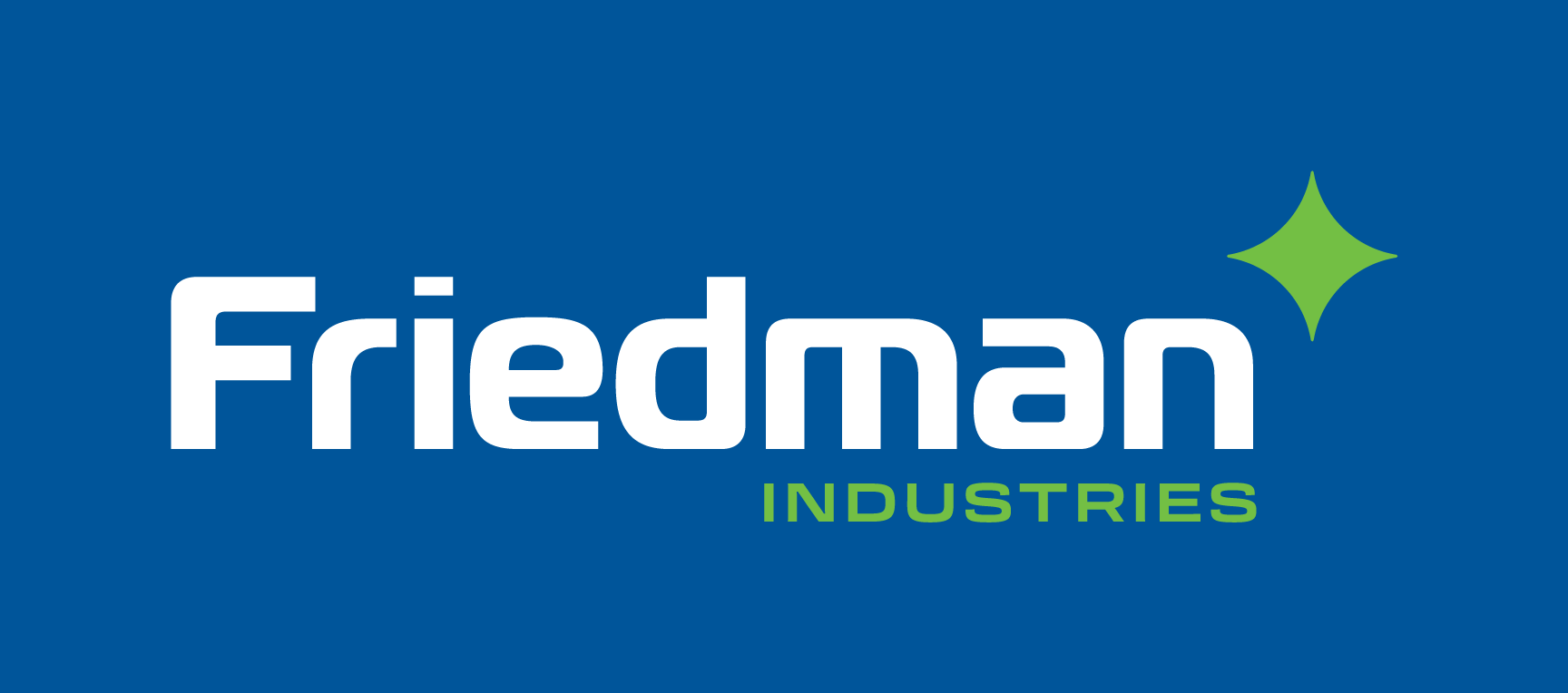 Friedman Industries logo: white text on a blue background, a green diamond.