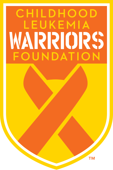 Childhood Leukemia Warriors Foundation logo: orange ribbon on gold shield with text.
