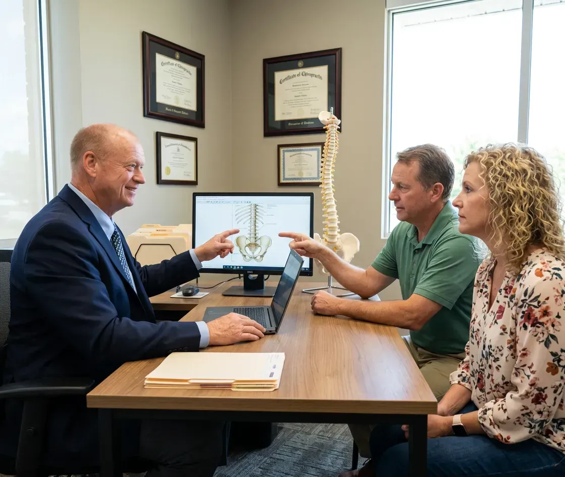 Dr. Davidson consulting with a patient at Davidson Chiropractic