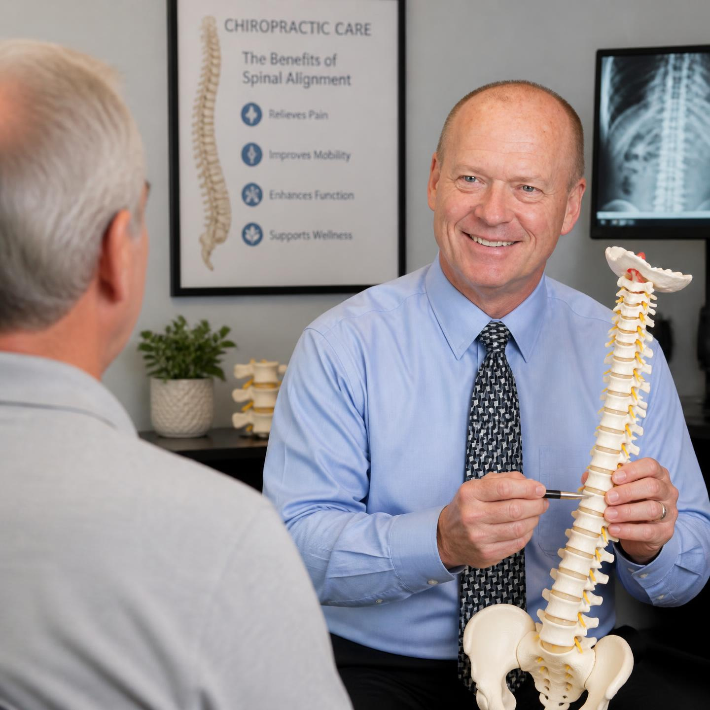 Person holding lower back with glowing red pain area, suggesting back pain or injury.