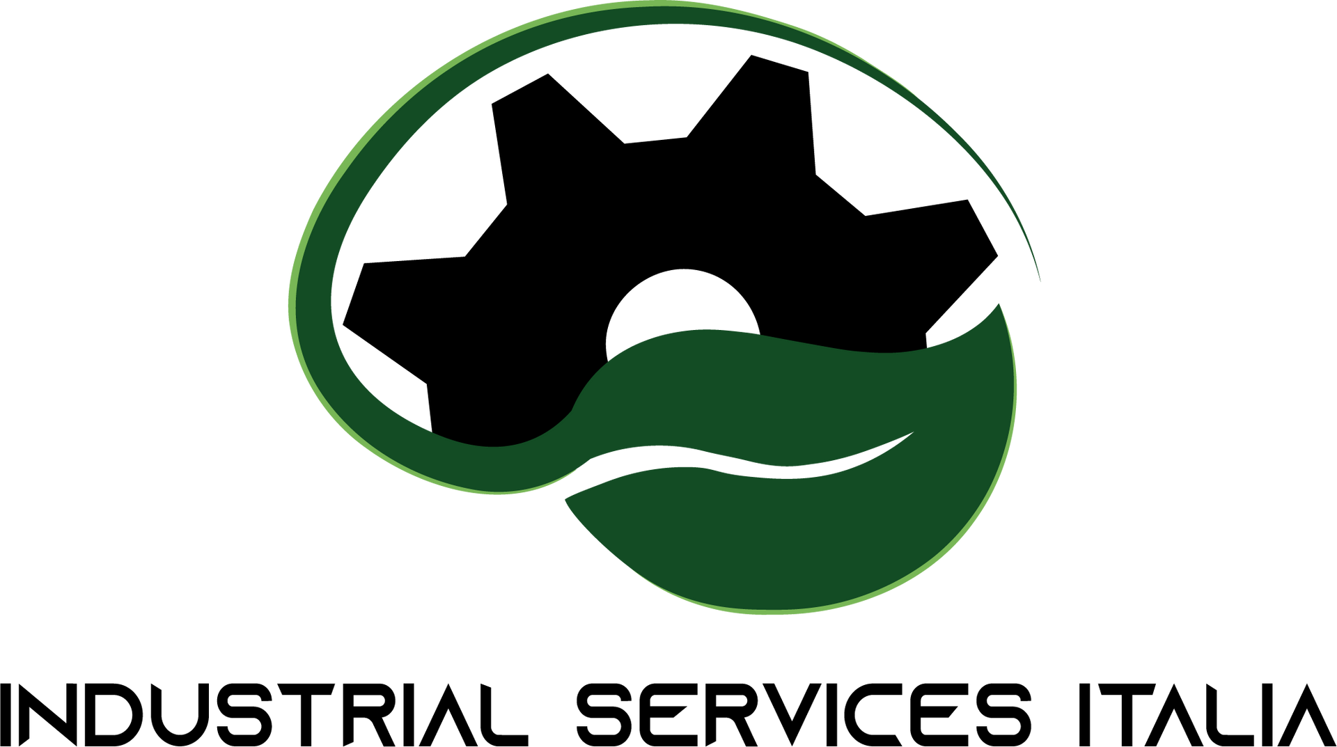 Logo per Industrial Services Italia: emblema a forma di ingranaggio e foglia, testo 