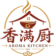 Aroma Kitchen LLC logo with Chinese characters, gold circle, red bowl, and stylized steam.
