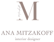 O logotipo de ana mitzakoff é uma designer de interiores.