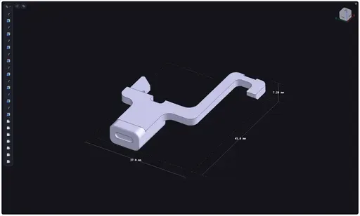 Von Blackflip konvertiertes Bild in ein 3D-CAD-Modell einer hellgrauen mechanischen Halterung