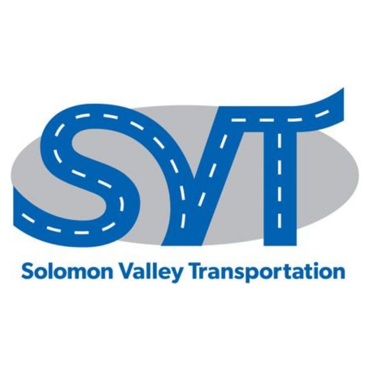 SVT logo in blue road striping with a gray oval