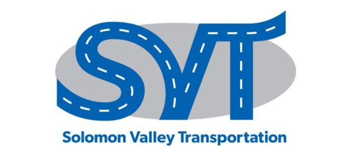 The SVT logo in blue with a road design and a gray oval