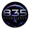 835 Experience logo with metallic text over a purple-black cosmic planet backdrop